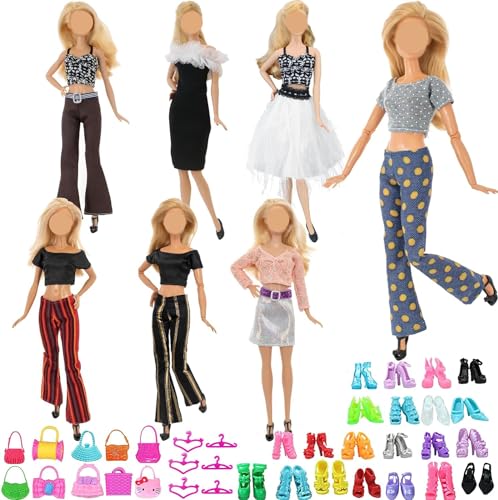 Vêtements et Accessoires compatibles avec Barbie poupées, 41 pièces, Dont 10 Robes, 10 Paires de Chaussures, 21 annexes