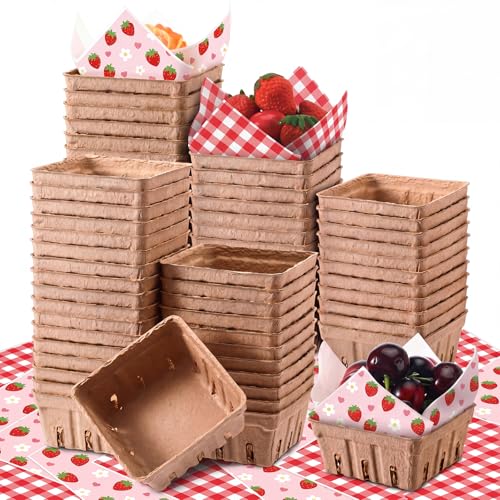 Acellegic 72 Pcs/36 Sets Strawberry Baby Shower Berry Basket with Wax Paper