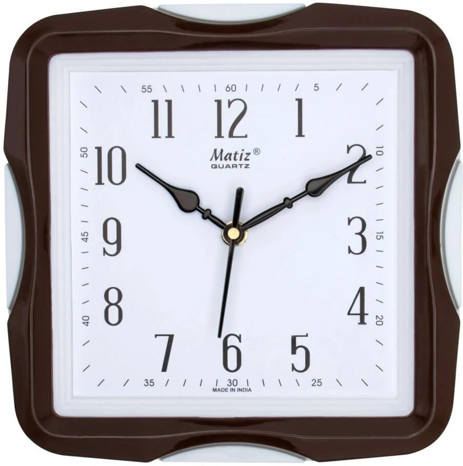 Image of Matiz Analog 30 cm X 30 cm Wall Clock | Brown | with Glass | Standard| 117 Brown White