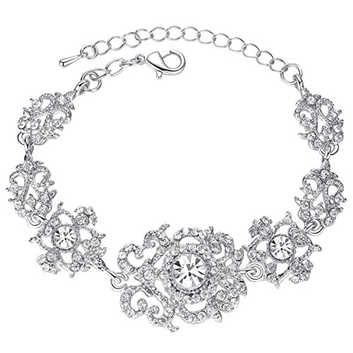 mecresh Silver Crystal Rhinestone Wedding Bracelet for Women Brides Bridesmaid mecresh Silver Crystal Rhinestone Wedding Bracelet for Women Brides Bridesmaid