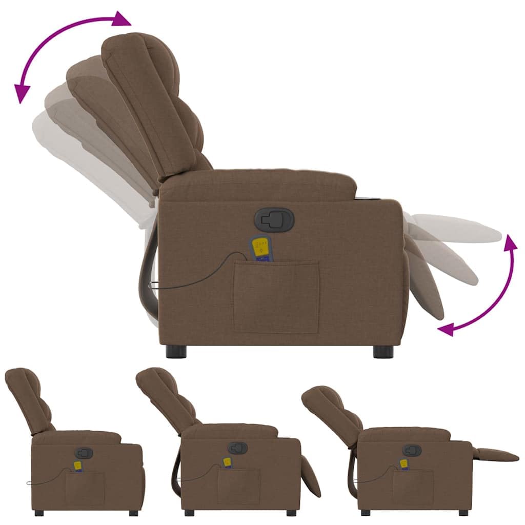 Fauteuil de Massage inclinable Marron Tissu Fauteuil de Relaxation, Siège de Chaise pour Relax, Salon, Maison, Bureau, Chambre à Coucher -J