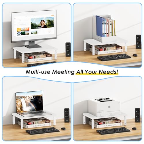 Image of ECOLOVI Adjustable Wood Computer Monitor Stand Riser, Office Desk Organizer and Accessories for Monitor, Laptop, PC, Printer, Office Desk Accessories Workspace Organizer for Home Office Supplies, White