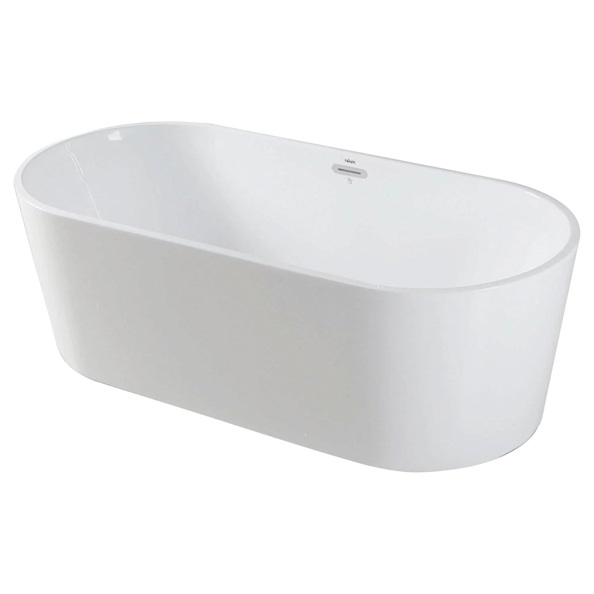 FerdY Shangri-La 67" Acrylic Freestanding Bathtub, Classic Oval Shape Freestanding Soaking Acrylic Bathtub, Modern White, cUPC Certified, Chrome Drain