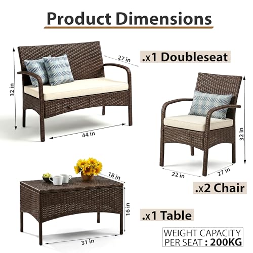 Image of BRISHI Outdoor Sofa Set || Balcony Sofa || Patio Furniture Sets || Indoor Sofa|| Wicker Rattan Garden Sofa Set with Cushion and Center Table (4 Seater-Brown-Beige)
