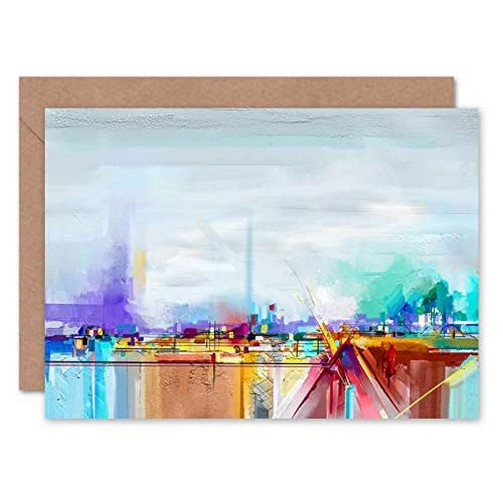 Wee Blue Coo Abstract Contemporary Landscape Greeting Card With Envelope Inside Premium Quality