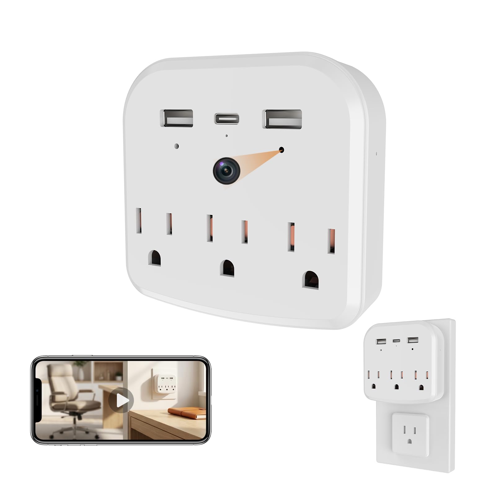 1080P Mini Hidden Wall Outlet Camera, Wireless WiFi Smart Home Monitor & Indoor Nanny Cam for Baby, Pet & Elderly Care, Plug-in Camera with Motion Detection, Real-Time View & Free Memory Card