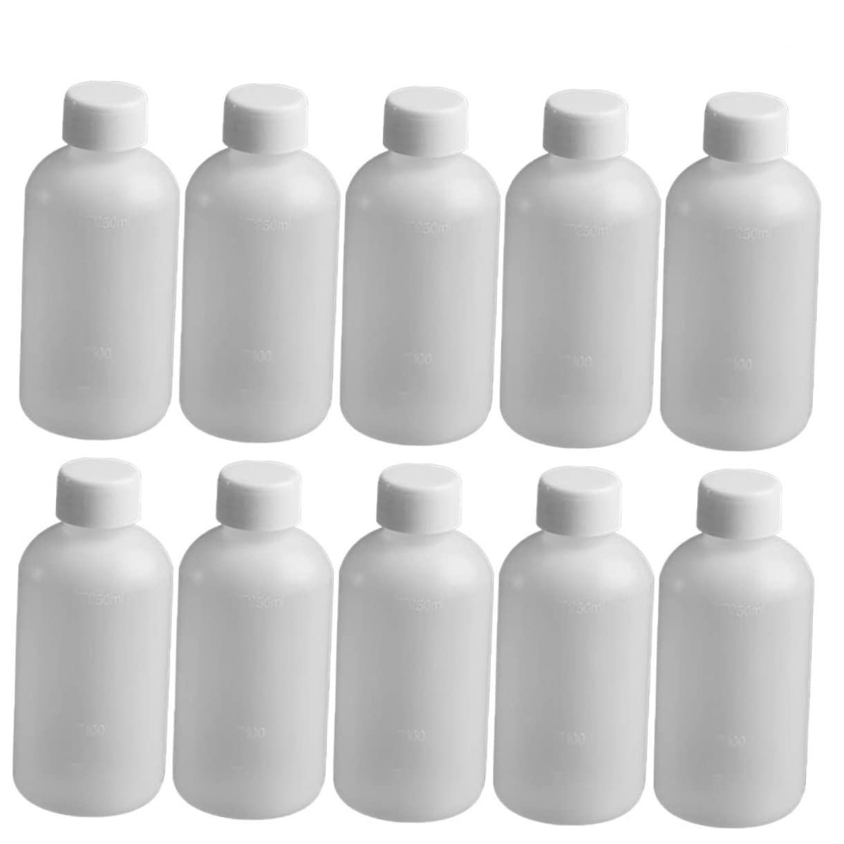 FUNOMOCYA Set of 10 250ml Thick Plastic Bottles Leakproof Narrow Mouth Acid/alkali Resistant for Liquid Storage