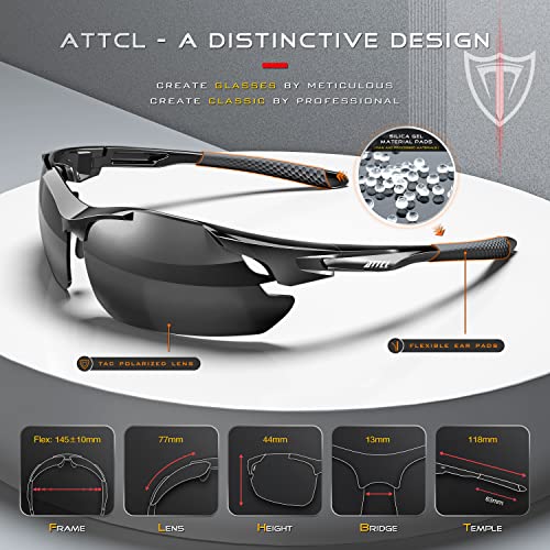 Attcl Sunglasses For Men - Upgraded Sports Polarized Sunglasses For Cycling Driving Fishing Uv Protection 7027-C1 Black #TOP2