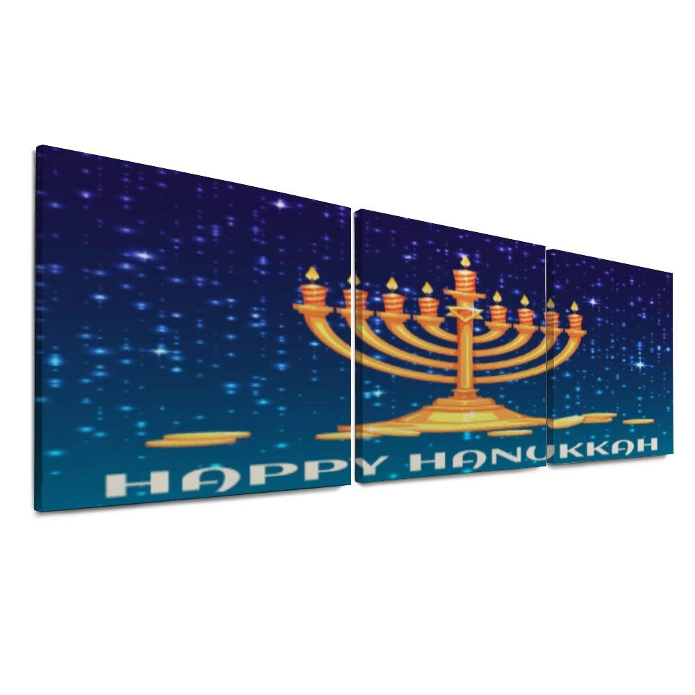 YATELI Giclee Special Festival Candle Starry Night Sky Canvas Prints for Living Room Modern Bathroom Girls 3 Panels Wall Decor Stretched and Framed