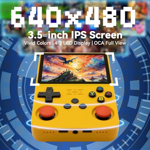 Image of R36S Retro Handheld Game Console With 64G 3.5 Inch IPS Screen Built-In 20000+ Classic Games Open Source Linux System Portable Pocket Video Player With 3200Mah Battery (Yellow)