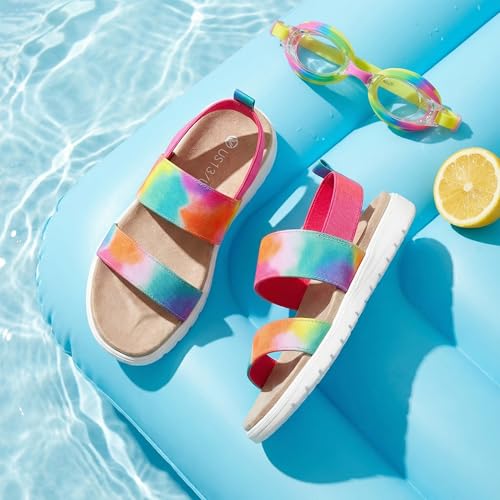Image of shoeslocker Girls Sandals Summer Shoes Open Toe Elastic Back Strap Sandals Flat for Little Kids Big Kids