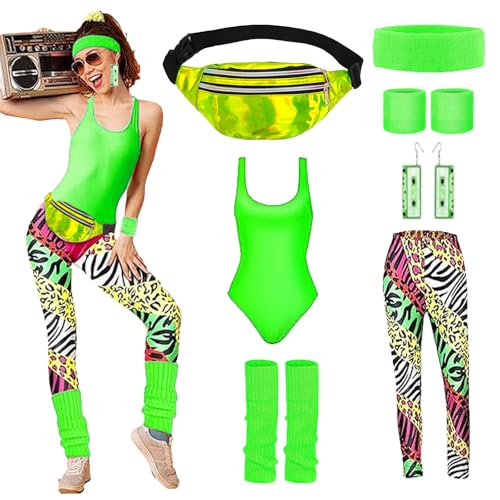 80er Jahre Outfit Damen Accessoires 90er Jahre Workout Kostüm 80er Retro Neon Bademode Kostüm mit Top, Leggings Bauchtasche,Stirnband, Beinwärmer für Karneval Neon Mottoparty (Grün, M) 80er Jahre Outfit Damen Accessoires 90er Jahre Workout Kostüm 80er Retro Neon Bademode Kostüm mit Top, Leggings Bauchtasche,Stirnband, Beinwärmer für Karneval Neon Mottoparty (Grün, M)