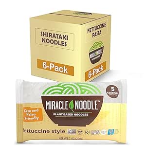Miracle Noodle Fettuccine Pasta, 7 Oz (Pack of 6), Plant Based Shirataki Konjac Noodles, 5 Calories, 1g Net Carbs Per Serving, Keto, Gluten-Free