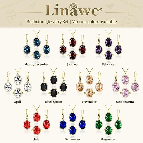 Linawe Black Diamond Crystal Necklace Ring Earring, Gold Jewelry Sets For Women, Pendant Chain Necklace Adjustable Ring Dangle Earrings, Rhinestone Birthstone Wedding #TOP5