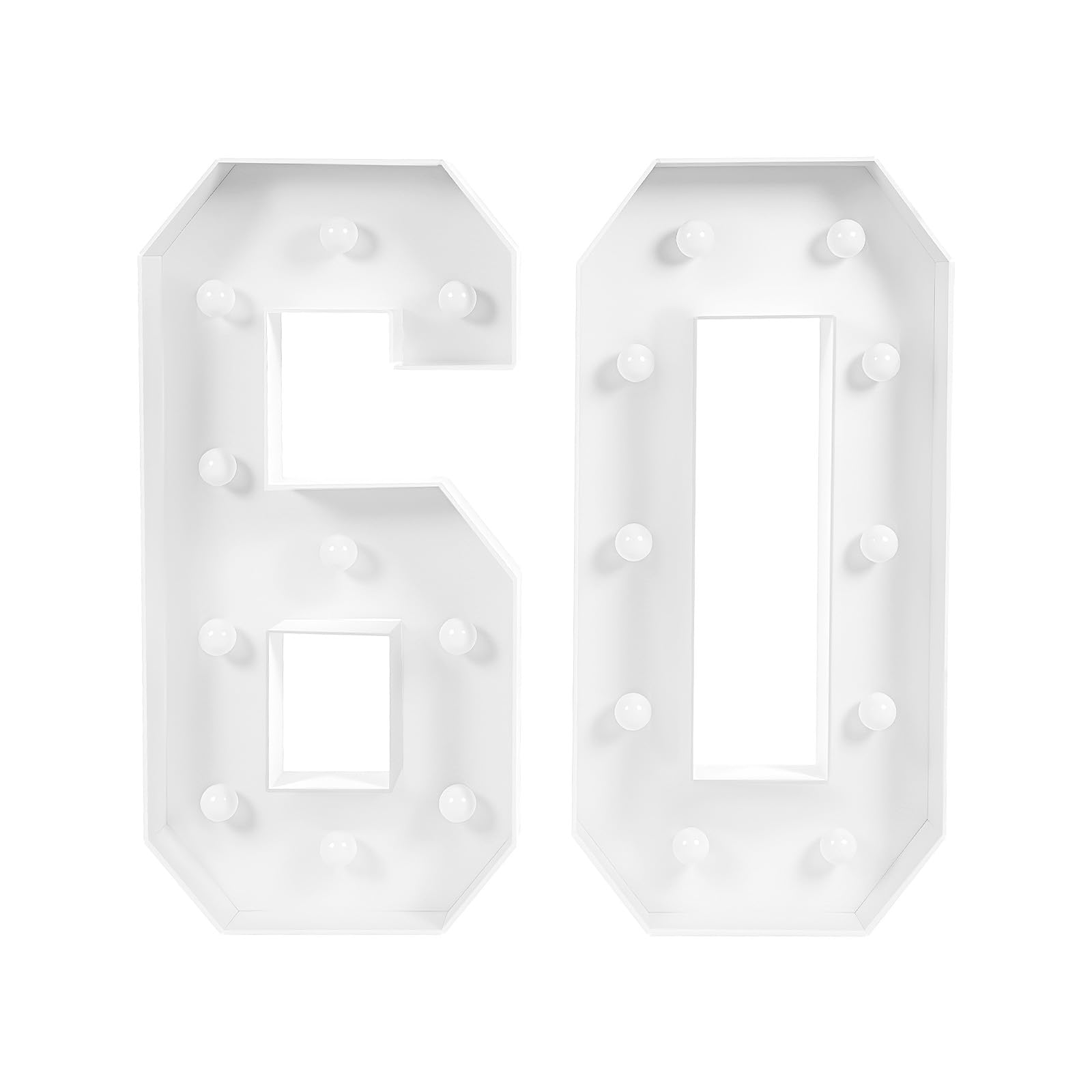 Lampada a LED con numeri illuminati, numeri 60, per decorazioni di compleanno, lampadine a LED, montaggio semplice, 100 cm, decorazione per feste, matrimoni, funzionamento a batteria