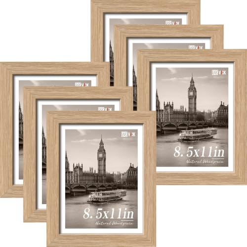 Image of VCK 8.5x11 Picture Frames Natural Oak - Wide Border Wood Multi Certificate 8.5 x 11 Frame, Family Photos, Office Prints, Studio /Gallery Artwork, Woodgrain Series, Tabletop & Wall Hanging, Set of 6