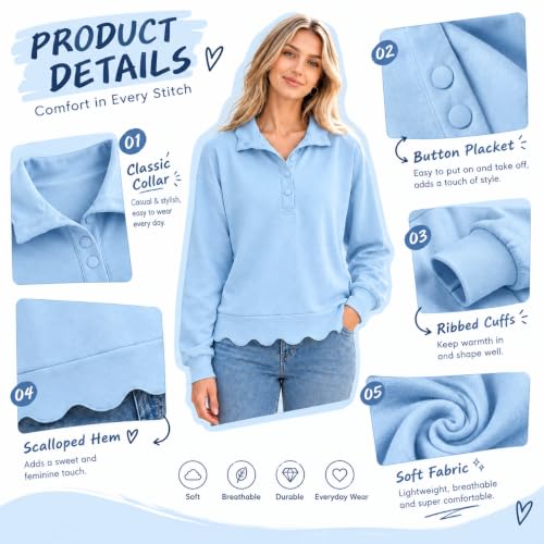 Womens Oversized Crewneck Sweatshirts Scalloped Casual Fall Pullover - image 7