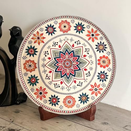 Amazon Basics Metal Vintage Mandala Showpiece Plate with Wooden S...