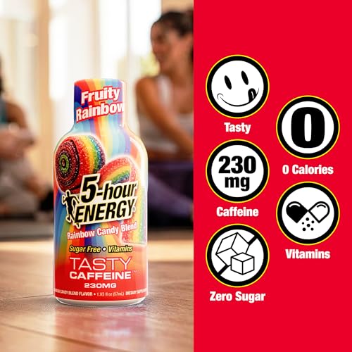 Image of 5-hour ENERGY FRUITY RAINBOW Flavor, 30 Count, Extra Strength Energy Shot | 1.93 Fl Oz, Amino Acids, B Vitamins, Sugar Free and Zero Calories