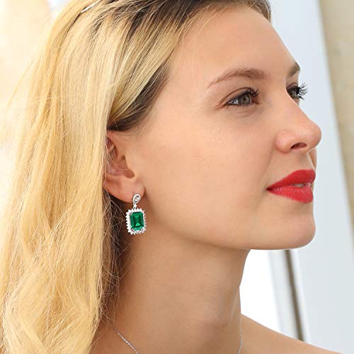 Gem Stone King Gemstone Birthstone Halo Dangle Earrings For Women | 925 Sterling Silver | Emerald Cut 14X10MM | Fine Jewelry Gifts for Her Mom Women Wife3