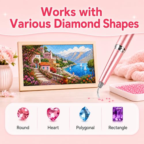 Image of SUBFIX Wireless Electric Diamond Art Pen, Vacuum Diamond Painting Pen No Wax Needed, 150 Ergonomic Tip, Quiet Lightweight & Rechargeable Diamond Art Accessories for Adults (Pink)