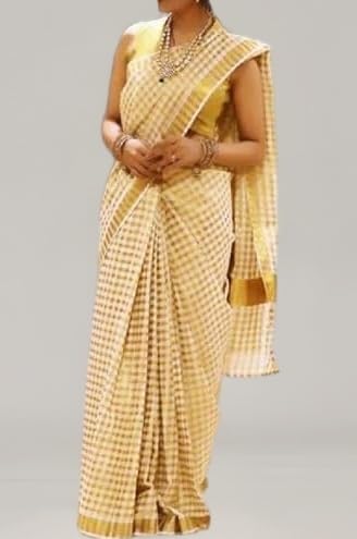 WiMO ready to wear saree, 1 minute saree, traditional Kerala kasavu saree, quality handloom cotton, running blouse with zari border