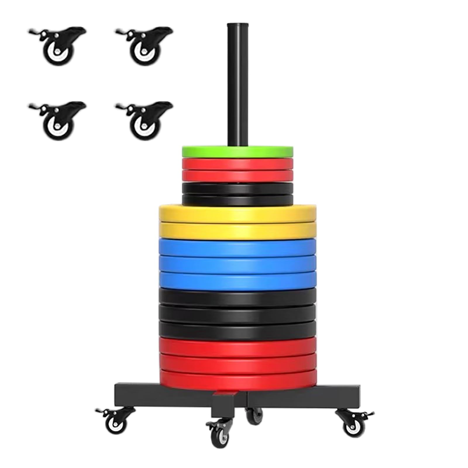 Rolling Olympic Weight Plate Rack with Rolling Wheels, Space Saving Vertical Bumper Plate Rack Holder for Weight Plates Storage, Gym Organizational Equipment(1.9in-Apertures,H-50cm/19.7in)