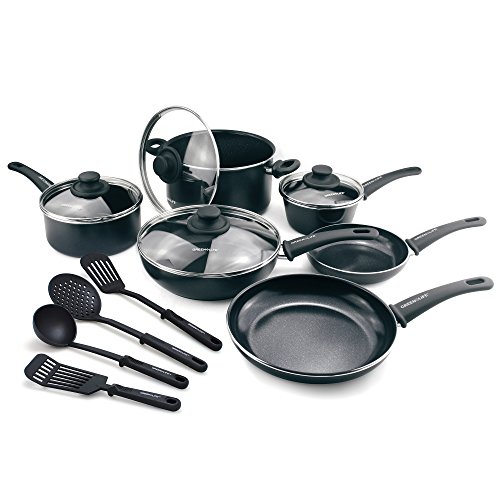 GreenLife CW001923-004 Diamond Nonstick Dishwasher Safe, 14-Piece, Black