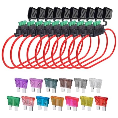 12 Gauge Fuse Holder ATC/ATO, SIM&NAT 10 Packs in-Line Automotive Blade Fuse Holder with 65PCS Standard Car Fuses, 1A 2A 3A 4A 5A 7.5A 10A 15A 20A 25A 30A 35A 40A Automotive Replacement Fuses Cover