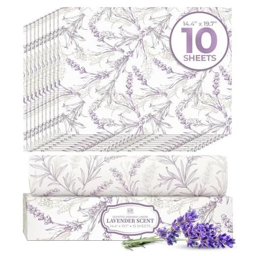 Lavender Scented Drawer Liners for Dresser Drawers (10 Large Sheets, 19.7" x 14.4") - Non Adhesive Drawer Paper Liner for Bedroom Dresser & Closet Shelves by Linda’s Essentials