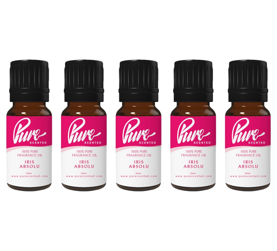 Pure Scented 50ml Fragrance Oils - 5 x 10ml Suitable for Candles, Soaps, Slime, Diffusers, Cosmetics, Wax Melts, Designer (5 x 10ml, Iris Absolu)