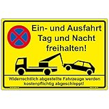 Schild Ein und Ausfahrt Tag und Nacht freihalten Hinweisschild 450x300mm gelb, stabile Aluminiumverbundplatte 3mm stark