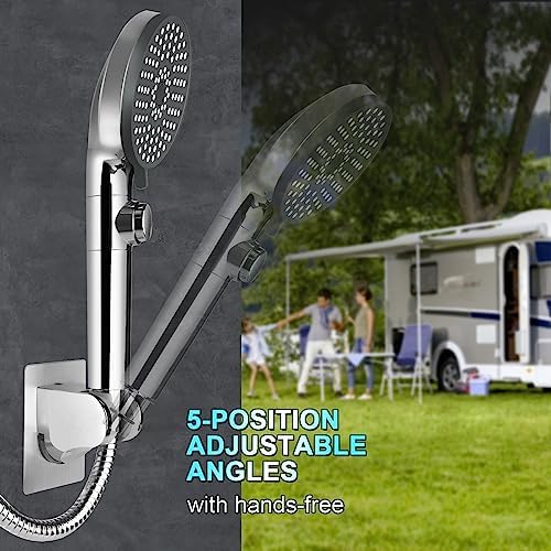 RV Shower Head with Hose, High Pressure 5 Mode Shower Head Replacement, Shower Head for RV/Campers, Travel Trailer, Motorhome for Water Saving, Handheld Shower Head Holder and Hose, On Off Switch - 5