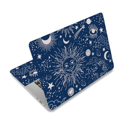 PLIGREAT Sol y Luna Pegatinas para Ordenador Portátil Cubierta Piel Azul Laptop Pegatinas Skins Adecuado para 12 13 13.3 14 15 Portátiles Universal Desmontable Vinilo Protector Arte Cubierta PC