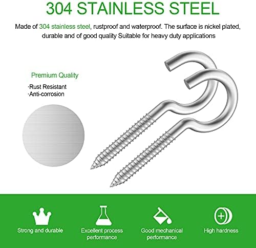 304 Stainless Steel Screw-in Hooks, Metal Hooks, Heavy-Duty Screw Eye Hooks, Wood Terminal Ring Eye Hooks, Christmas Lighting Hook. (26 pcs +1 pcs 1/4" hex Shank Wing nut Driver)