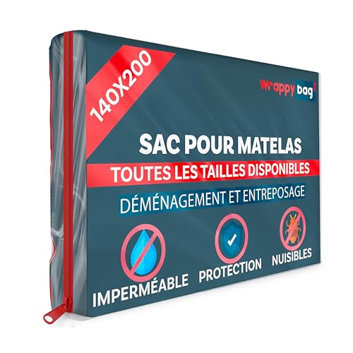 WRAPPYBAG – Housse de Protection Opaque et Imperméable pour Matelas – 5 Tailles Disponibles – Sac Résistant aux Déchirures, Idéal pour Déménagement, Stockage...
