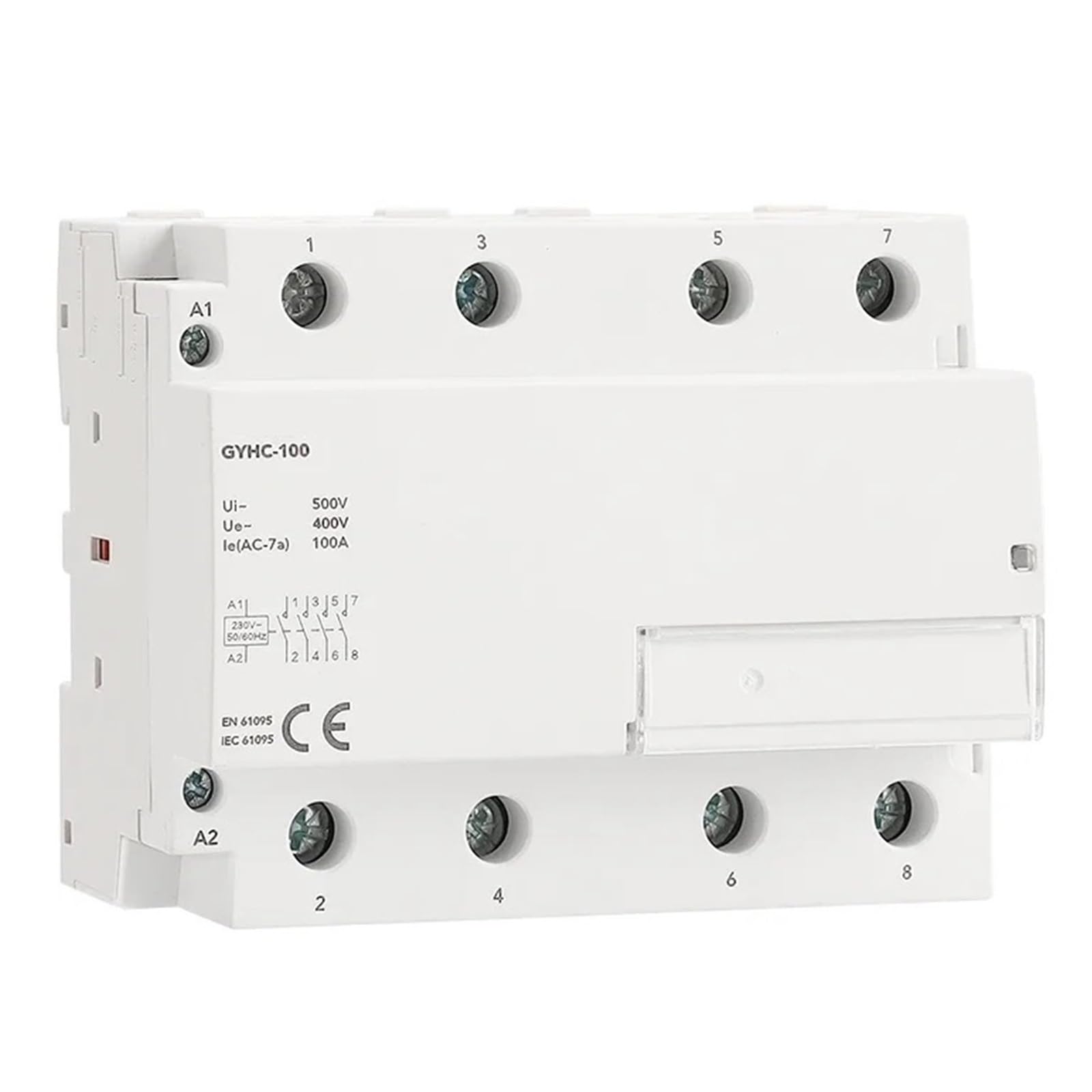 Contacteur Modulaire GYHC 4 Pôles 100A 4NO 2NO2NC 3NO1NC 220V 110V 24V, Type Rail Din Domestique Consommation Puissance Faible Contacteur Ménage(4P 100A 4NO 230VAC)