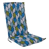 PATIO Stuhlauflage Capri Hoch 125 x 50 x 8 cm Polsterauflage Gartenstuhlauflage Polster für Gartenstuhl Gartenmöbel Hochlehner gesteppt Pflanzenmuster weiß blau grün