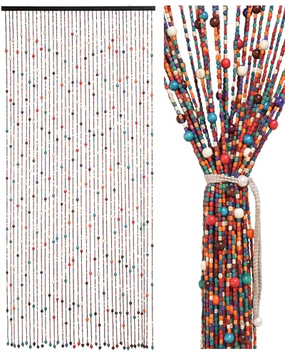 Ezcasch 90x200cm Beaded Door Curtain 38 Strands Retro Bead Curtain For Doorway As Decoration Curtain & Fly Screens For Doors/Windows/Rooms, Colorful