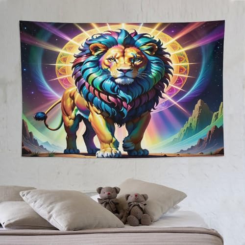 Tapisserie murale lion imprimée en 3D pour un salon style jungle