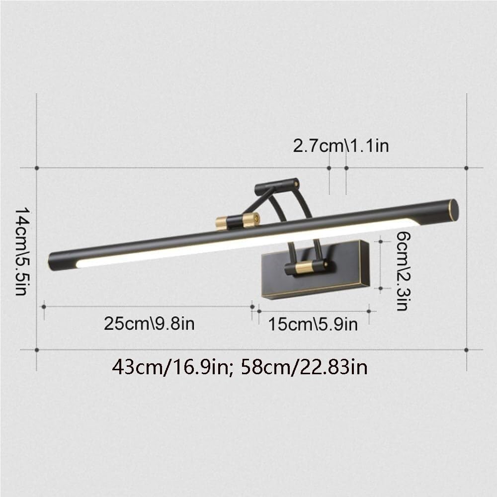 Lampada da Specchio Bagno Lampada da toeletta lineare moderna a tubo lungo LED Lampada da parete dimmerabile a 3 colori su specchio Luci for quadri cablate regolabili(58cm/22.83in)