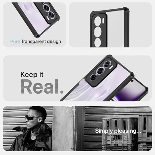 Image of Pikkme Crystal Clear Transparent Back | Ultra Hyrbid | Full Camera Protection | Raised Edge | Bumper Back Case for Oppo Reno 12 5G (Black)