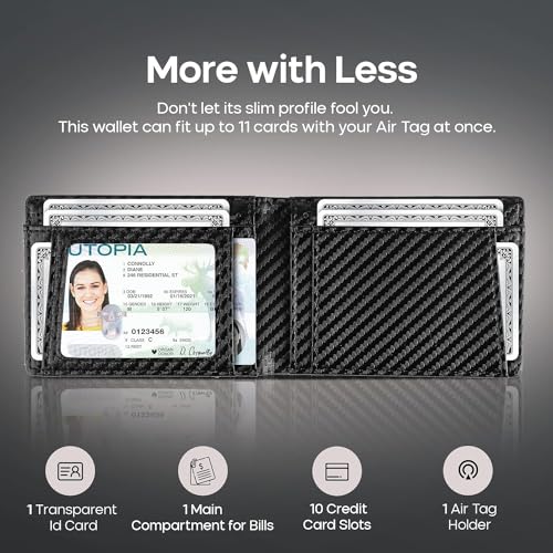 Image of ALPHA PAIR Slim Wallet with AirTag Holder Minimalist AirTag Wallet - Bifold AirTag Wallet Men with 10 Credit Card Slots, 1 Transparent ID Window - Mens Wallet with AirTag for Apple