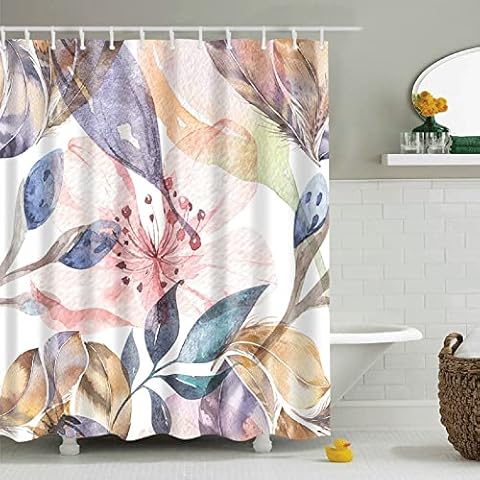 DeKeLaiFu Cloth Fabric Floral Shower Curtain Pink Purple, Watercolor Leaf Flower Shower Curtains Bathroom Curtains with Hooks, Heavy-duty Waterproof, 180x180cm(71×71inch) Cover