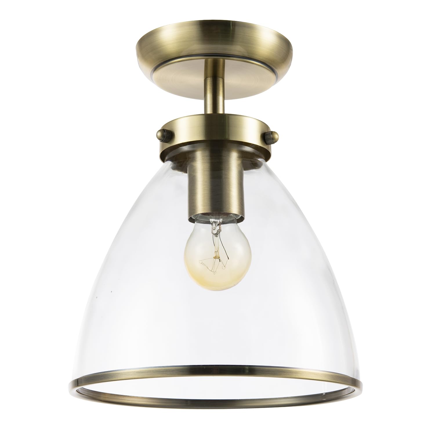 Rackhams Light Industrial Style Antique Brass Ceiling Lamp Fitting With Transparent Glass Shade
