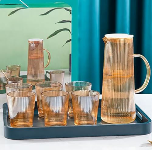 Image of Wringo Premium 7pc Crystal Water Jug with Glass Set and Jug Set Combo,Freezer Safe and Dishwasher Safe (6 Pieces Glasses 200ML and 1 Water Juice Jug 1 Liter), Transparent, Glass and Jug Set (WS-07)
