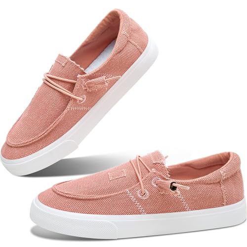 Obtaom Women Lace up Canvas Loafers Light-Weight Slip on Loafers Comfortable Boat Canvas Fishion Sneakers(Durty Pink,US5.5)