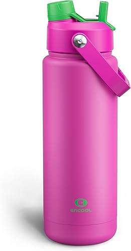 Miniatura 16 de ENCOOL Botella de agua aislada con popote, de acero inoxidable, a prueba de fugas, sin BPA, al vacío de doble pared que se mantiene fría durante 24