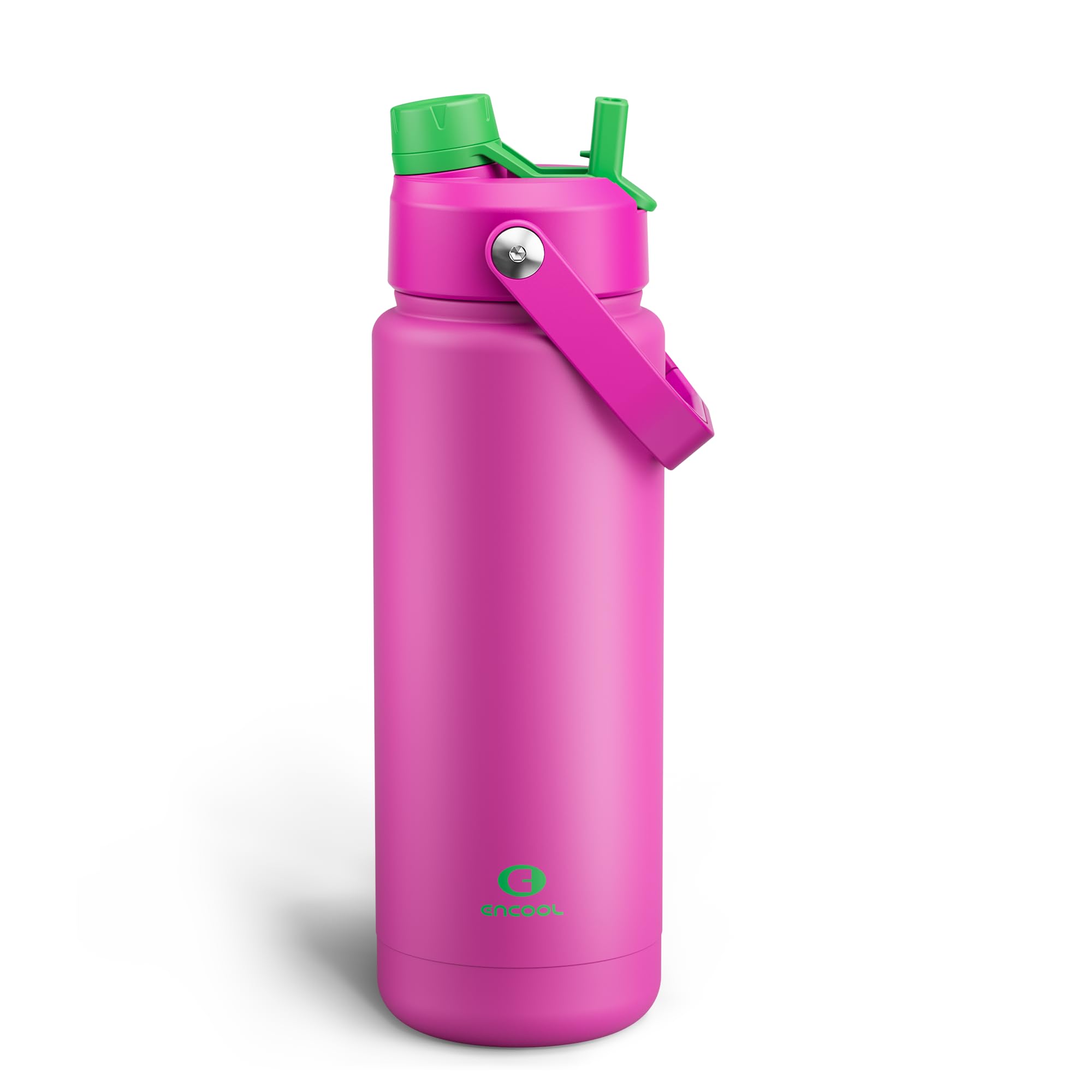 ENCOOL Insulated Water Bottle with Straw Stainless Steel Water Bottle, Leak-Proof, BPA-Free, Double Wall Vacuum Keeps Cold for 24 Hours for Sports, Travel, School (32 oz, Knockout Pink)