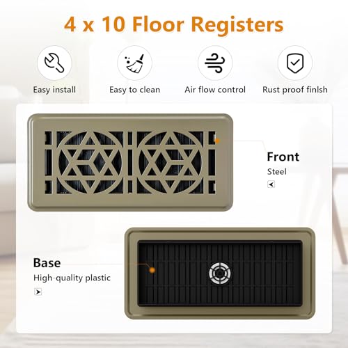 2 Pack Floor Vent Covers, Floor Register 4x10, Heavy Duty Walkable Steel Vent Cover, Adjustable Decorative Vent Covers for Home Floor Ceiling or Sidewall Vent, Rust-Proof Finish (Brown) by MMFSF - Used condition - Image 3